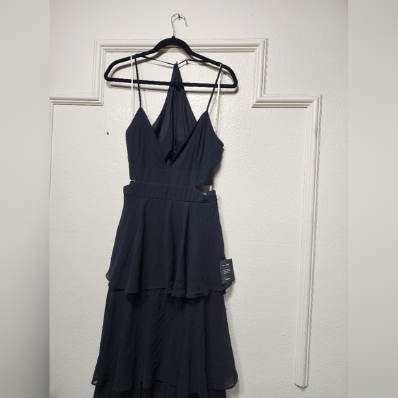 Lulus Tier and Now Black Tie-Back Tiered Maxi Dress XL Wedding Party Feminine - Picture 7 of 10